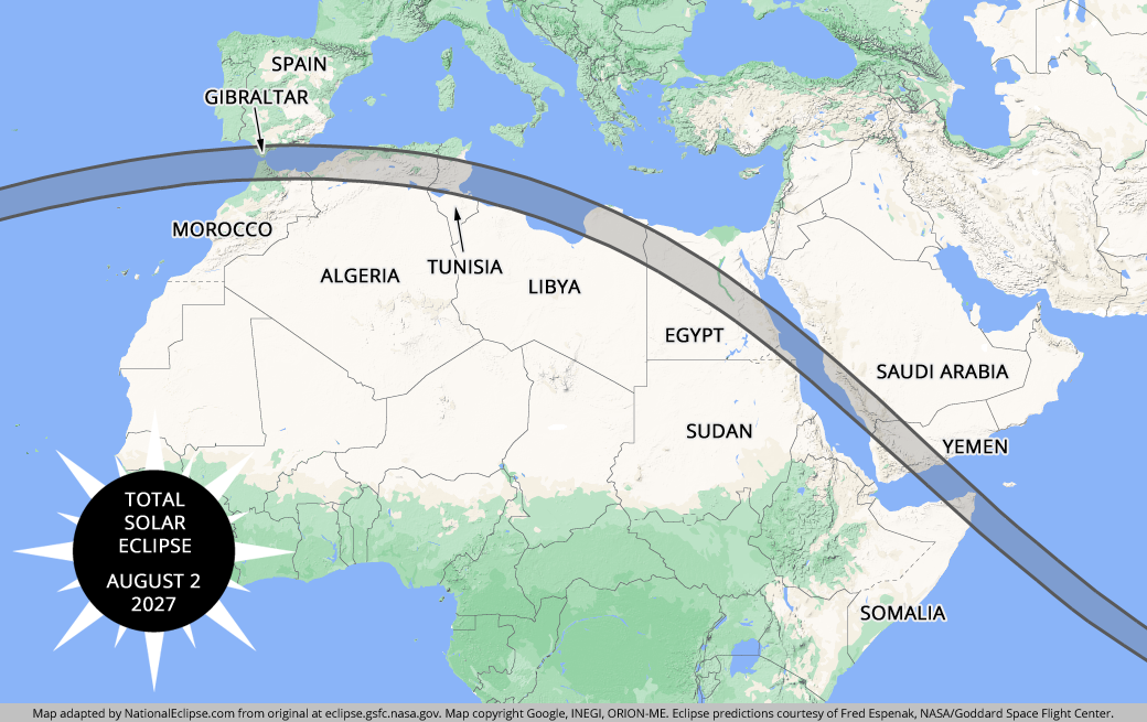 2027 Total Solar Eclipse Africa and Middle East Map