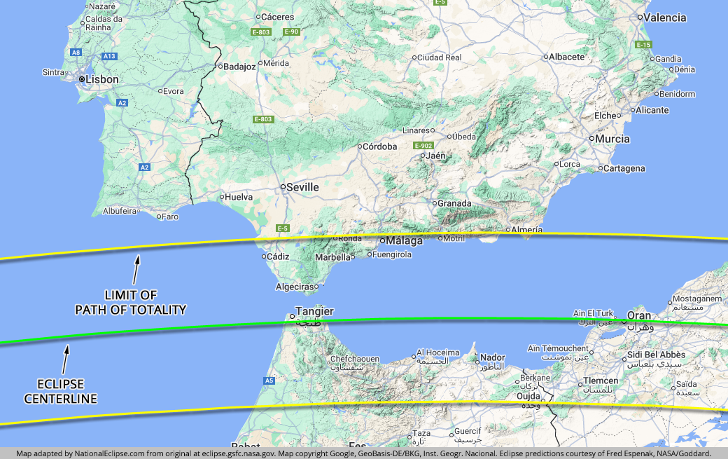2027 Total Solar Eclipse Spain Map